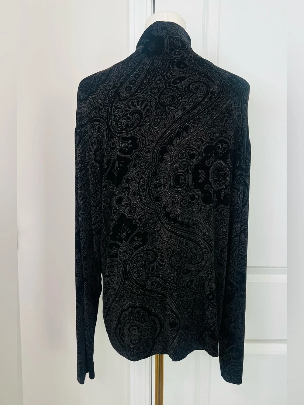 Chicos Travelers Top Sz 3~XL Black Brown Paisley Slinky Knit Career Turtleneck